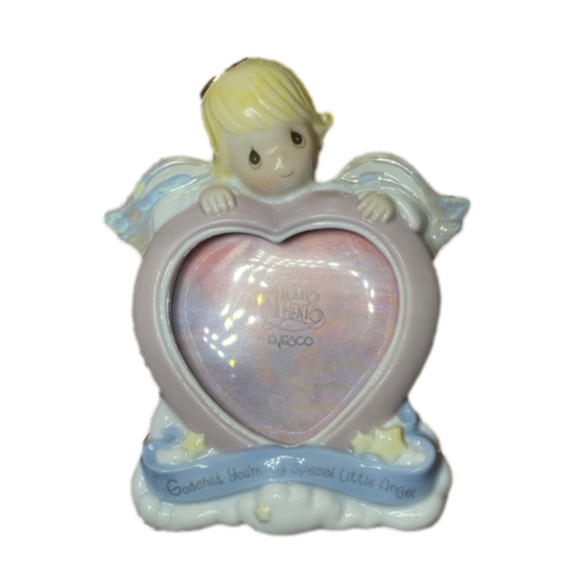 PRECIOUS‎ Moments Godchild Porcelian Picture Frame Angel Over Heart - Picture 1 of 6